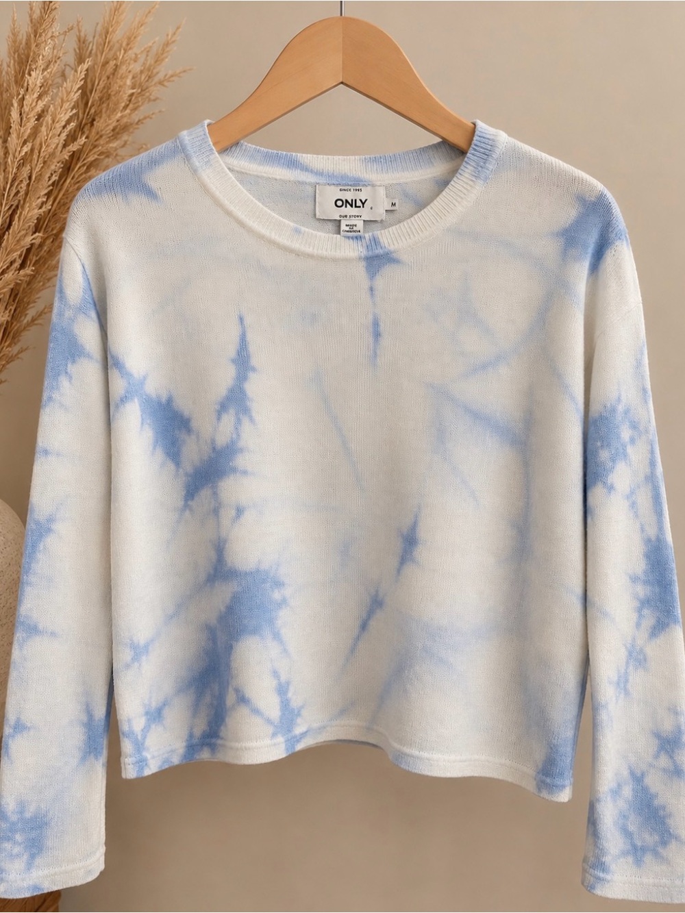 ONLY Light Blue & White Tie-Dye Crewneck Sweater
